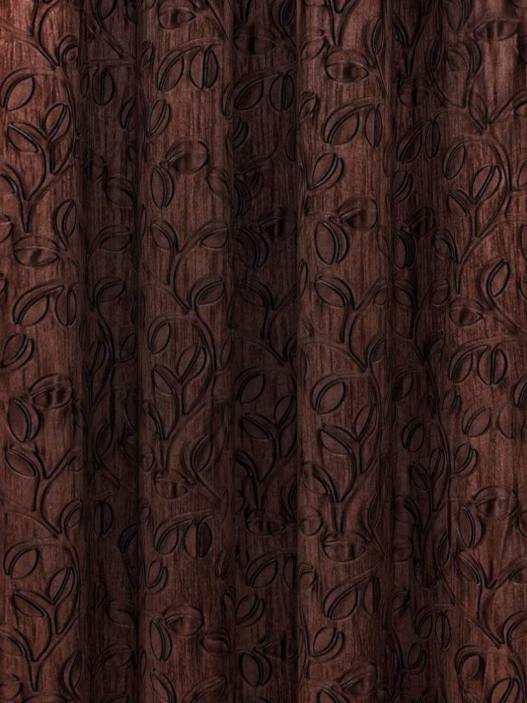 Embossed Coffee Curtain Floral Design