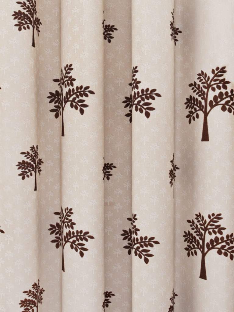 Tree Design Coffee Printed Curtain